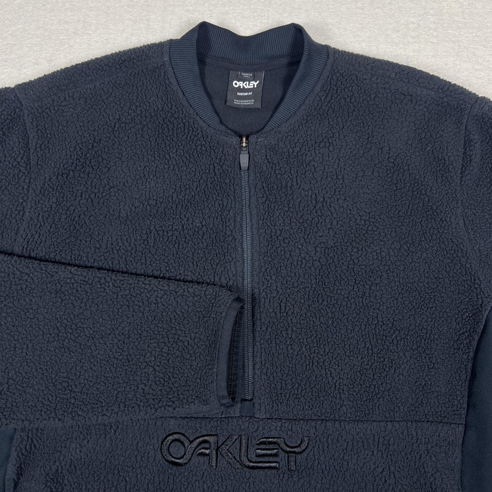 Oakley Fluffy 1/2 Zip Fleece Jacket Mens‎ M Blue Sherpa Pullover Custom Fit Logo